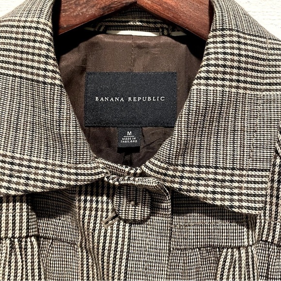 Banana Republic Short Plaid 4 Button Swing Jacket Pea Coat Wool Blend Lined Sz M - Picture 5 of 11